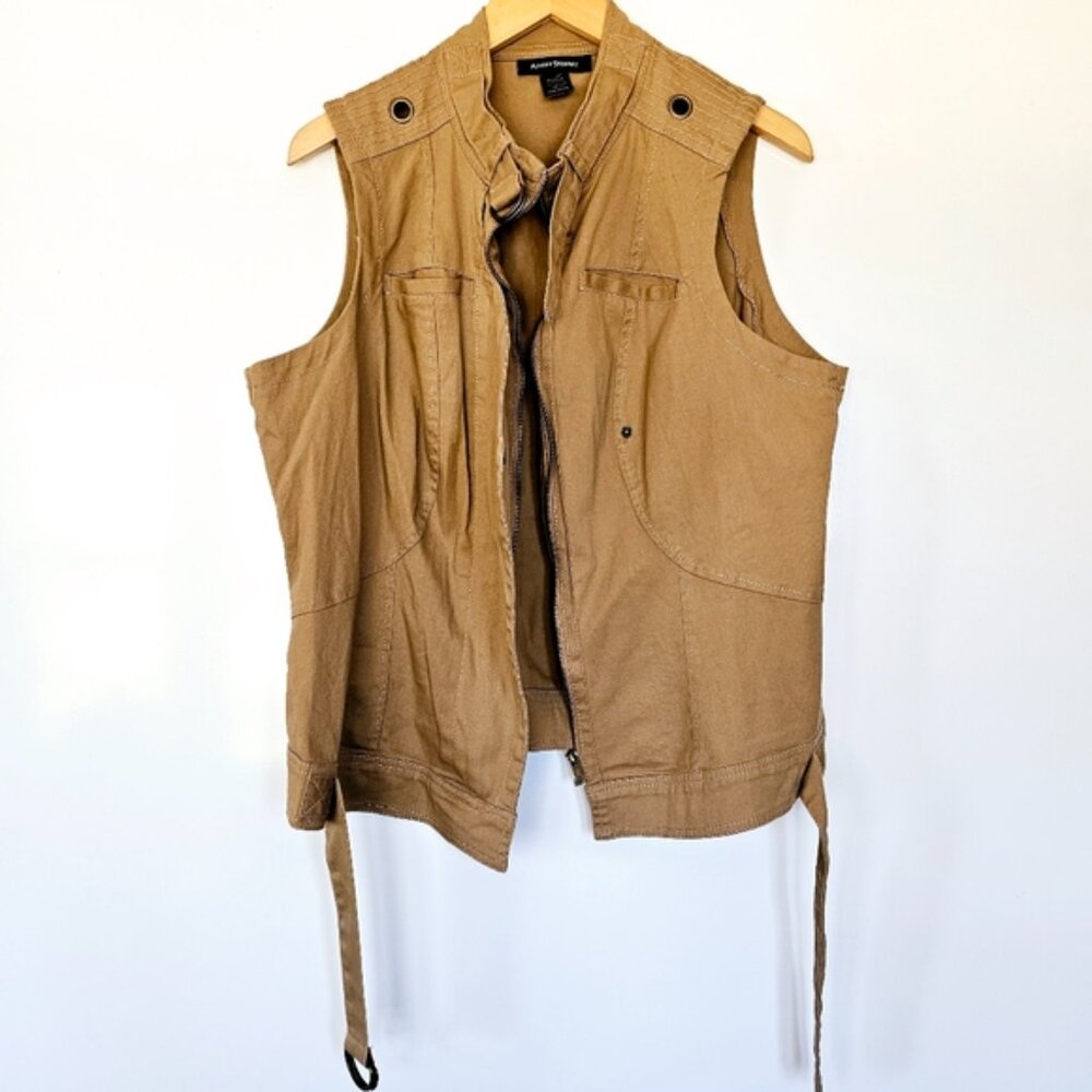 Ashley Stewart Cargo Khaki Buckle Pocket Vest 14/16